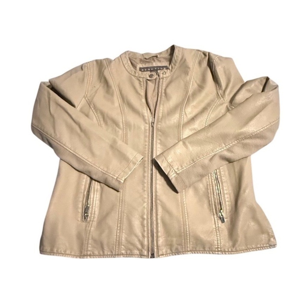 Kenneth Cole Reaction Women's Faux Leather Jacket Beige XXL Distressed